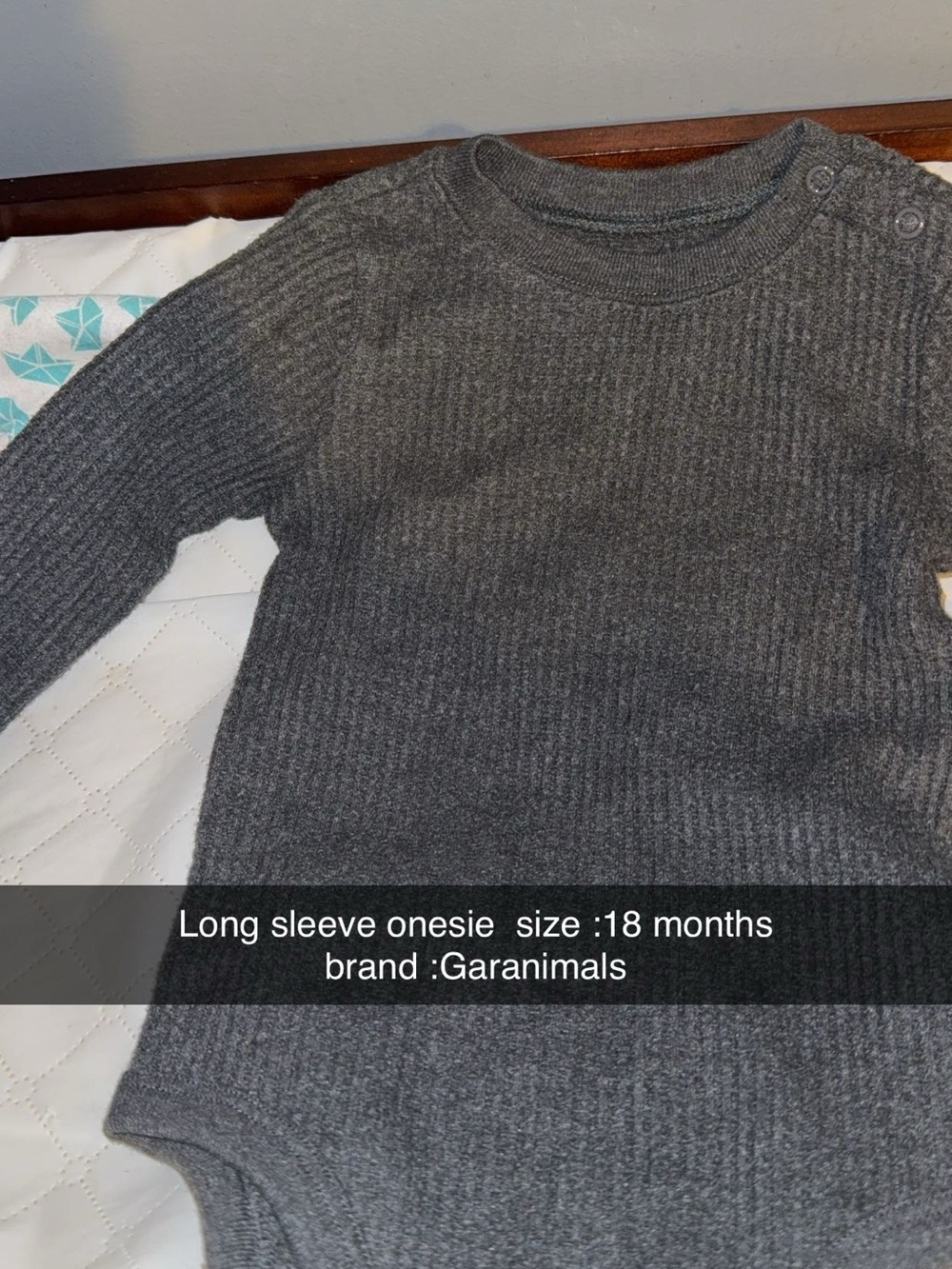 Garanimals Gray Ribbed Long Sleeve Crew Onesie